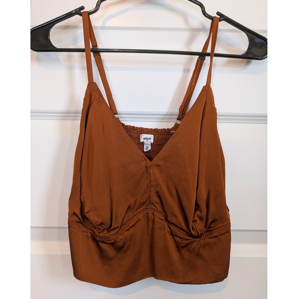 Aerie Brown‎ Satin Cropped Camisole Top